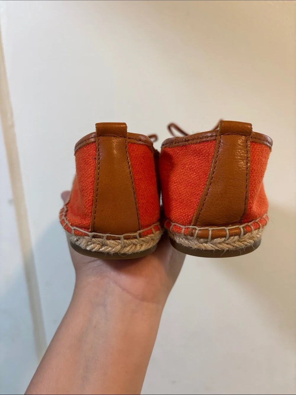 Michael Kors Orange Canvas Espadrille Ballet Flats with Leather Trim